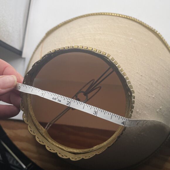 vtg lamp shade fabric with metal edges trim clip on mid century neutral empire - Picture 8 of 11